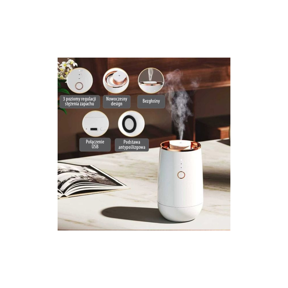 Przenośny dyfuzor samochodowy USB – Mini dyfuzor zapachowy 5–15 ml, czarny/biały